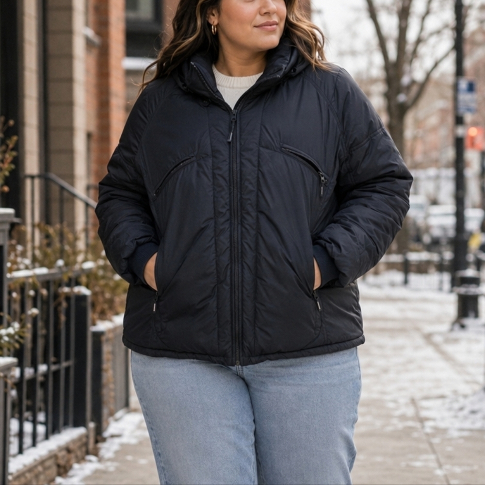 Woolrich Black Puffer Jacket XL Women’s Zip Up Winter Coat Insulated Hooded